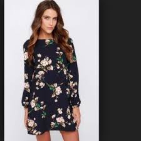 Lulus Herbaceous Dress Floral Navy Shift Mini Long Sleeve Wedding Guest Size M - Picture 14 of 15